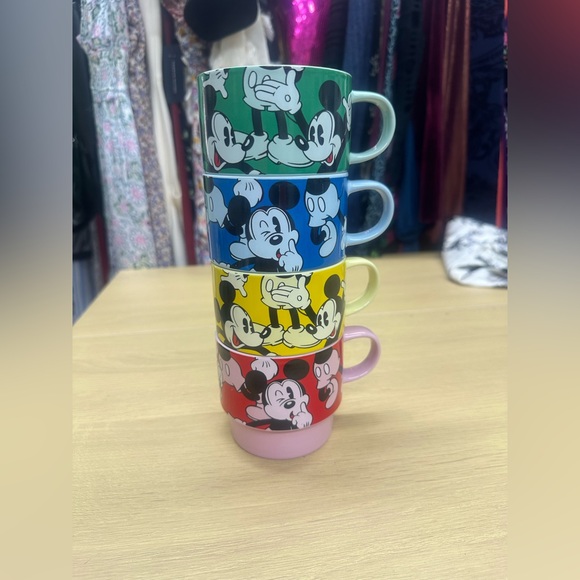 Disney Other - Walt Disney Rare Mickey Mouse Set Of 4 Stackable Colored Ceramic Mugs EUC